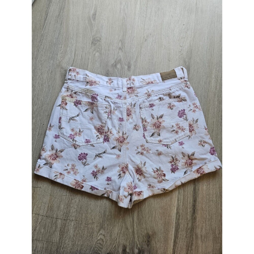 American Eagle Floral Mom Shorts Size 12 Denim White Pink Jean Spring Summer - Picture 6 of 9